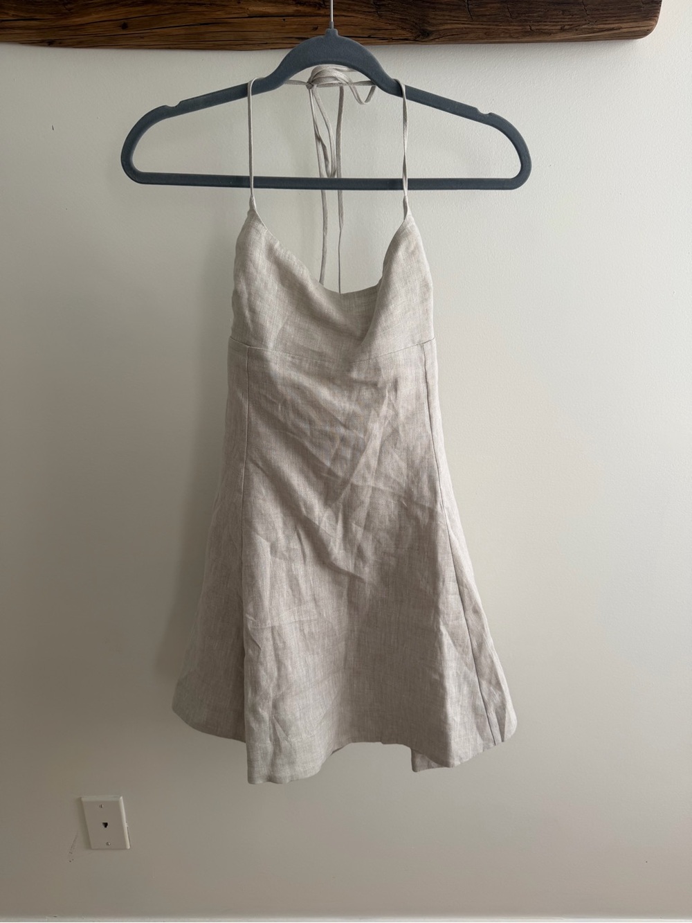 Aritzia Linen-Blend Cream Mini Dress with Spaghetti Straps